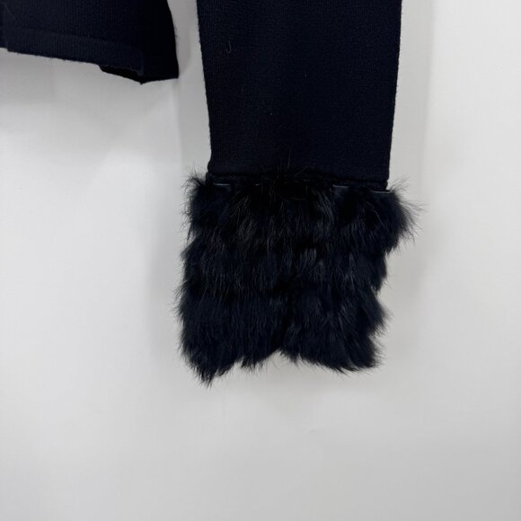 Yuka Black Cowl Neck Sweater Rabbit Fur Trim at Collar Wrist woman’s size Medium - Picture 3 of 11